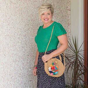 Bright green puff sleeve top